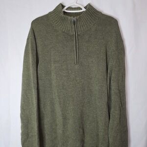 Eddie Bauer Men's Tall Quarter Zip Cotton Knit Sweater Green XL Long Length